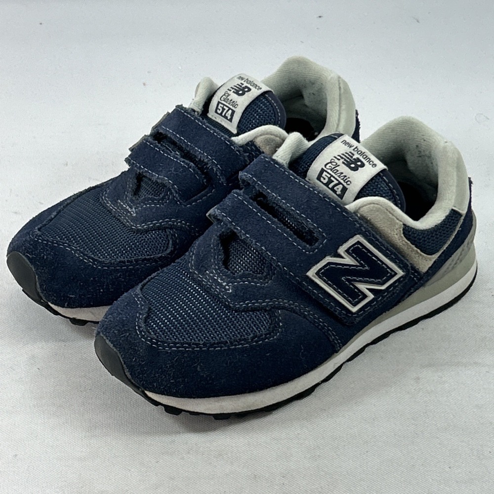 New Balance 574 Sneakers Kids Sz 1 Navy Blue Hook & Loop Running Shoes YV574GV